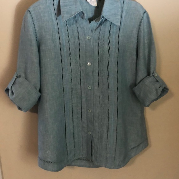 dbLIFE linen eyelet button down shirt - Picture 2 of 16